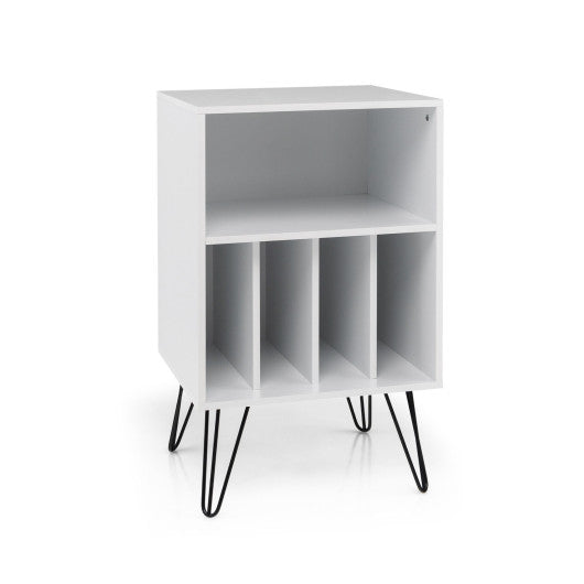 Freestanding Record Player Stand Record Storage Cabinet with Metal Legs-White - Set Shop and Smile