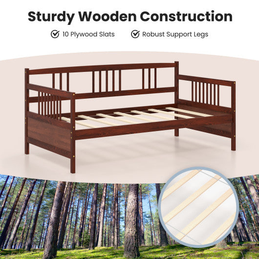 Twin Size Wooden Slats Daybed Bed with Rails-Cherry - Set Shop and Smile