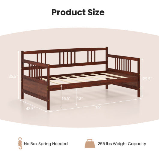 Twin Size Wooden Slats Daybed Bed with Rails-Cherry - Set Shop and Smile