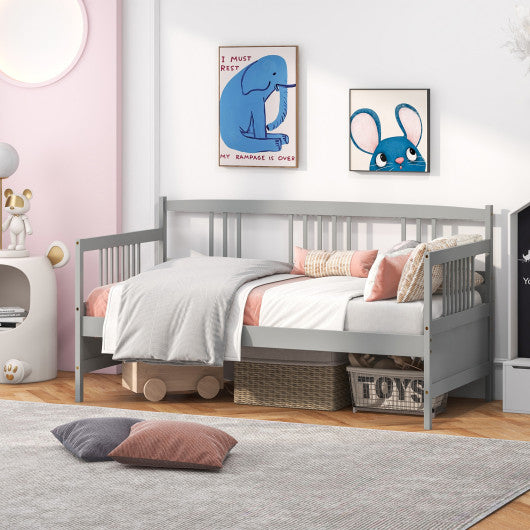 Twin Size Wooden Slats Daybed Bed with Rails-Gray - Set Shop and Smile