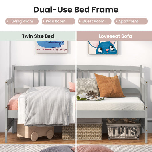 Twin Size Wooden Slats Daybed Bed with Rails-Gray - Set Shop and Smile