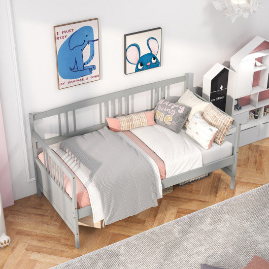 Twin Size Wooden Slats Daybed Bed with Rails-Gray - Set Shop and Smile