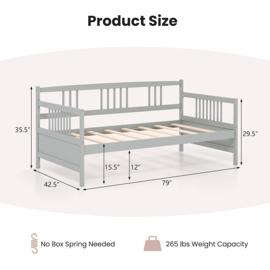Twin Size Wooden Slats Daybed Bed with Rails-Gray - Set Shop and Smile