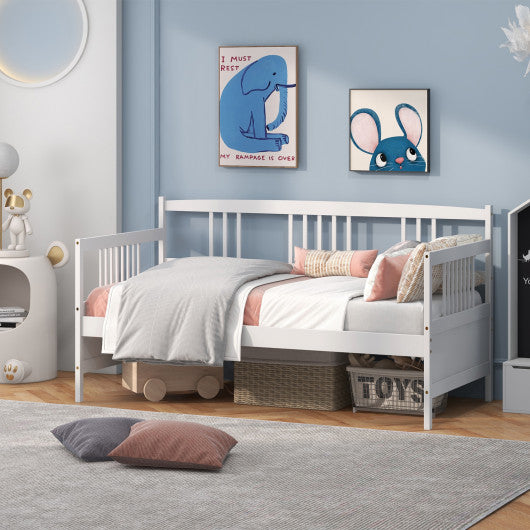 Twin Size Wooden Slats Daybed Bed with Rails-White - Set Shop and Smile