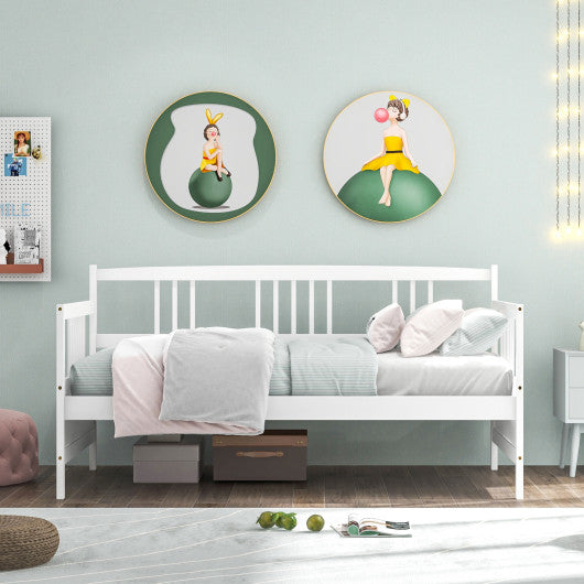 Twin Size Wooden Slats Daybed Bed with Rails-White - Set Shop and Smile