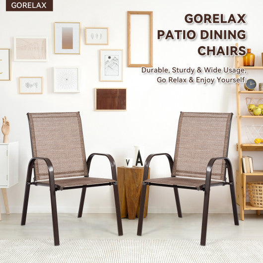 2 Pcs Patio Chairs Outdoor Dining Chair with Armrest-Beige - Set Shop and Smile
