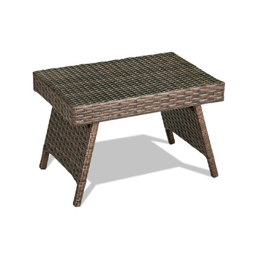 Folding PE Rattan Side Coffee Table Patio Garden Furniture-Brown - Set Shop and Smile