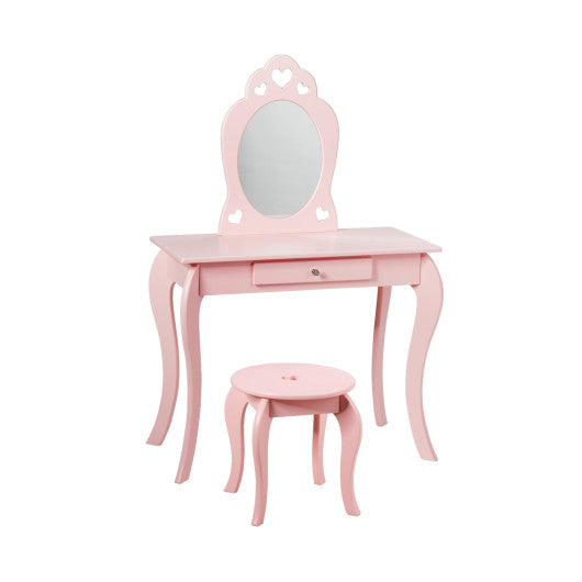 Kids Princess Makeup Dressing Play Table Set with Mirror -Pink - Set Shop and Smile