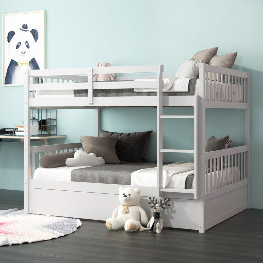 Full over Full Bunk Bed Platform Wood Bed with Ladder-Brown