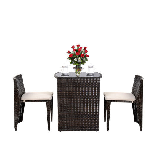 3 Pieces Cushioned Outdoor Wicker Patio Set with No Assembly Needed
