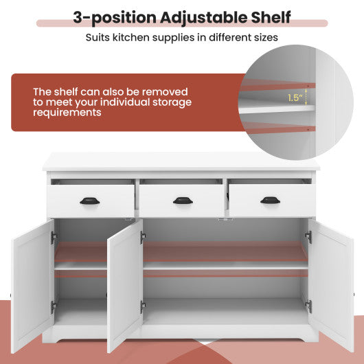 3 Drawers Sideboard Buffet Storage with Adjustable Shelves-Brown - Set Shop and Smile