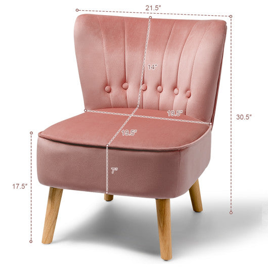Armless Accent Chair Tufted Velvet Leisure Chair-Pink