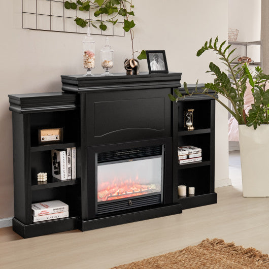 70 Inch Modern Fireplace Media Entertainment Center with Bookcase-Black - Set Shop and Smile