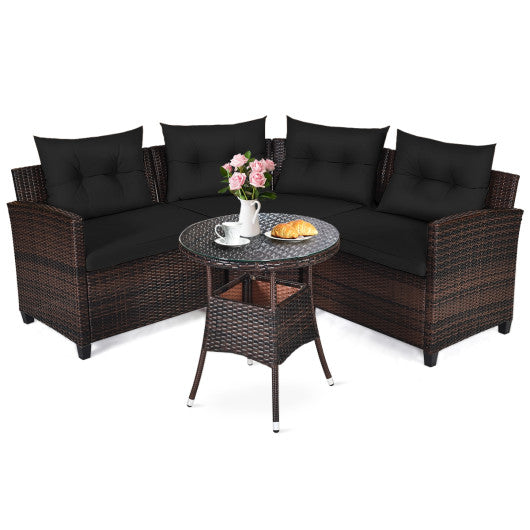 4 Pieces Outdoor Cushioned Rattan Furniture Set-Black - Set Shop and Smile