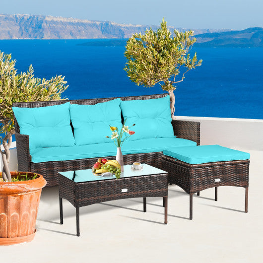 3 Pieces Patio Furniture Sectional Set with 5 Cozy Seat and Back Cushions-Turquoise - Set Shop and Smile