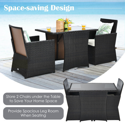 3 Pieces Patio Rattan Furniture Set with Cushion and Sofa Armrest-White - Set Shop and Smile