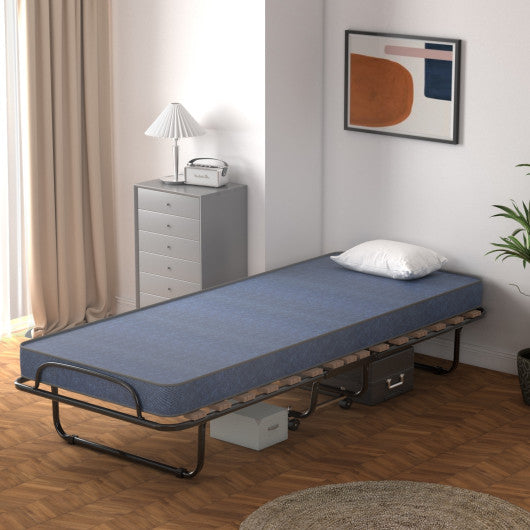 Portable Folding Bed with Memory Foam Mattress and Sturdy Metal Frame Made in Italy-Beige - Set Shop and Smile