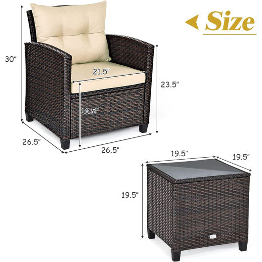 3 Pcs Patio Rattan Furniture Set Cushioned Conversation Set Coffee Table - Set Shop and Smile