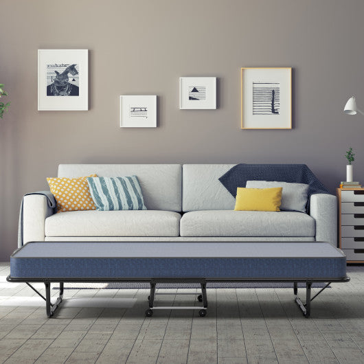 Rollaway Guest Bed with Sturdy Steel Frame and Memory Foam Mattress Made in Italy-Beige - Set Shop and Smile