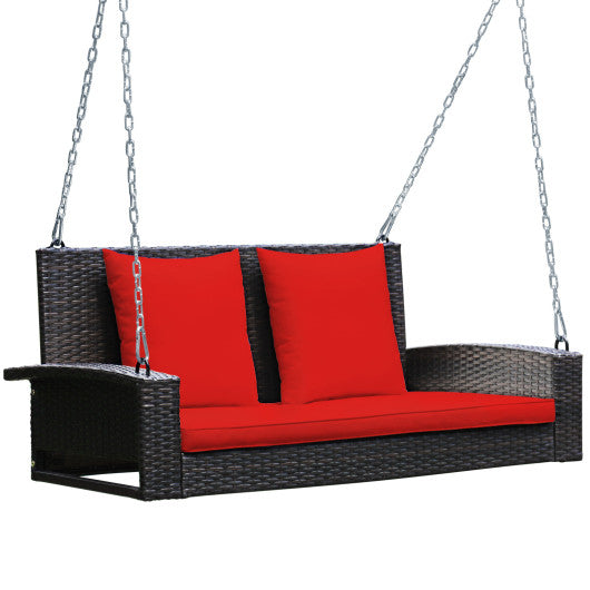 2-Person Patio Rattan Porch Swing with Cushions-Red - Set Shop and Smile