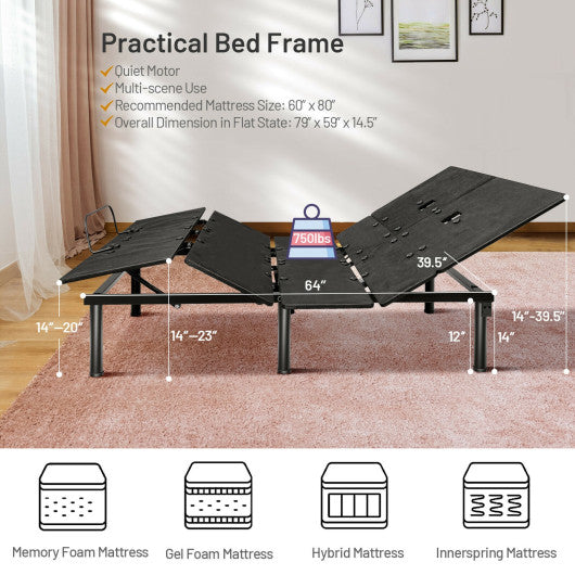 Queen Size Adjustable Bed Base with Head and Foot Incline - Set Shop and Smile