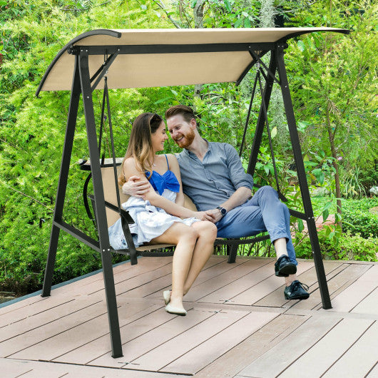 2 Person Patio Swing with Weather Resistant Glider and Adjustable Canopy-Green - Set Shop and Smile