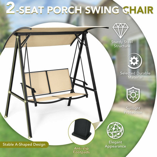 2 Person Patio Swing with Weather Resistant Glider and Adjustable Canopy-Green - Set Shop and Smile