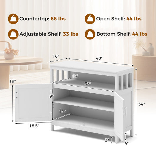 Kitchen Buffet Server Sideboard Storage Cabinet with 2 Doors and Shelf-White