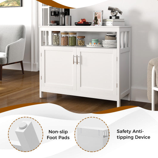 Kitchen Buffet Server Sideboard Storage Cabinet with 2 Doors and Shelf-White