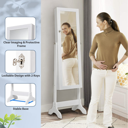 Lockable Mirrored Jewelry Cabinet Armoire Storage Organizer Box-Black - Set Shop and Smile