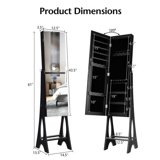 LED Jewelry Cabinet Armoire Organizer with Bevel Edge Mirror-Black - Set Shop and Smile