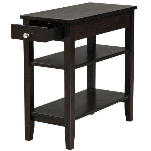 Side End Table with Drawer and 2-Tier Open Storage Shelves for Space Saving-Brown - Set Shop and Smile