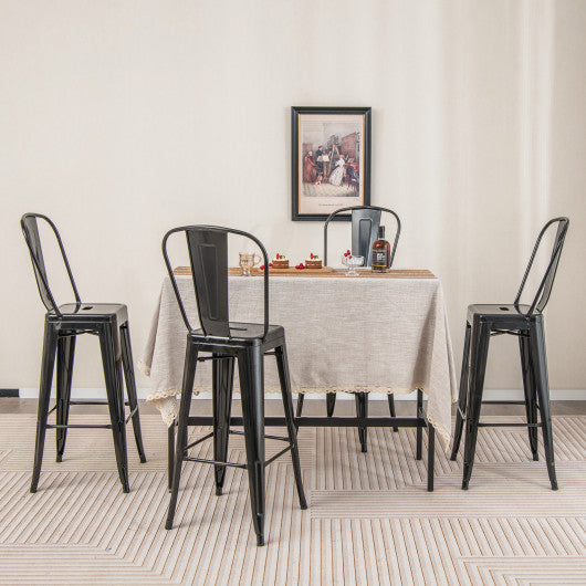 30 Inch Height Set of 4 High Back Metal Industrial Bar Stools-Gun - Set Shop and Smile