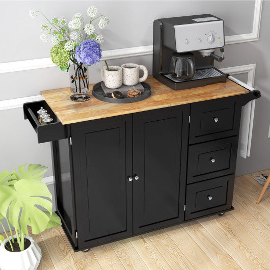Kitchen Island Trolley Cart Wood with Drop-Leaf Tabletop and Storage Cabinet-Black - Set Shop and Smile