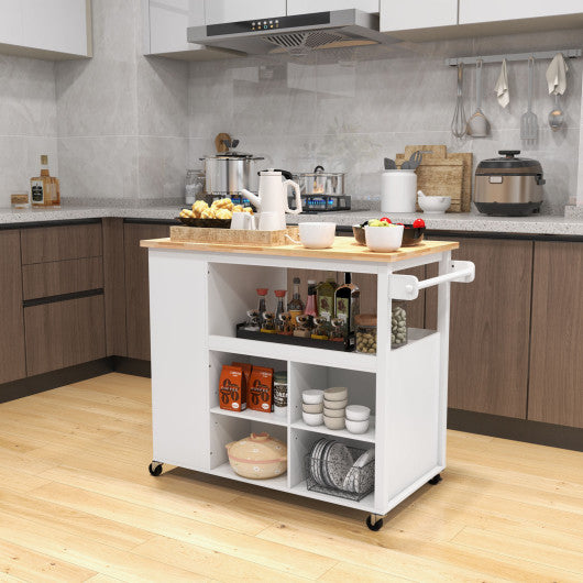 Kitchen Island Trolley Cart on Wheels with Storage Open Shelves and Drawer-White - Set Shop and Smile