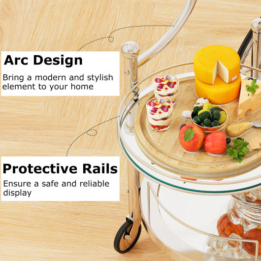 Kitchen Rolling Bar Cart with Tempered Glass Suitable for Restaurant and Hotel