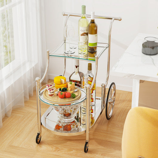 Kitchen Rolling Bar Cart with Tempered Glass Suitable for Restaurant and Hotel