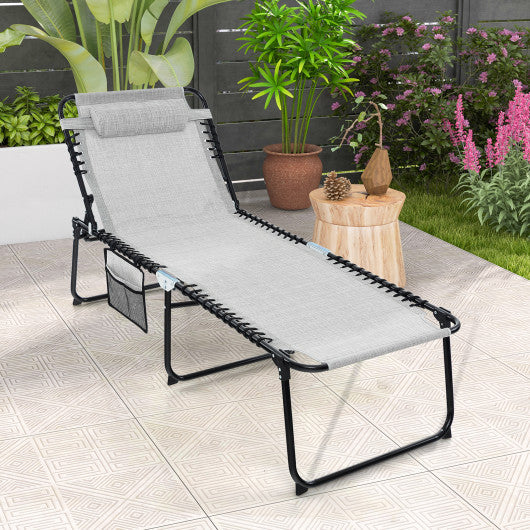 4 Position Folding Lounge Chaise with Adjustable Backrest and Footrest-Black - Set Shop and Smile