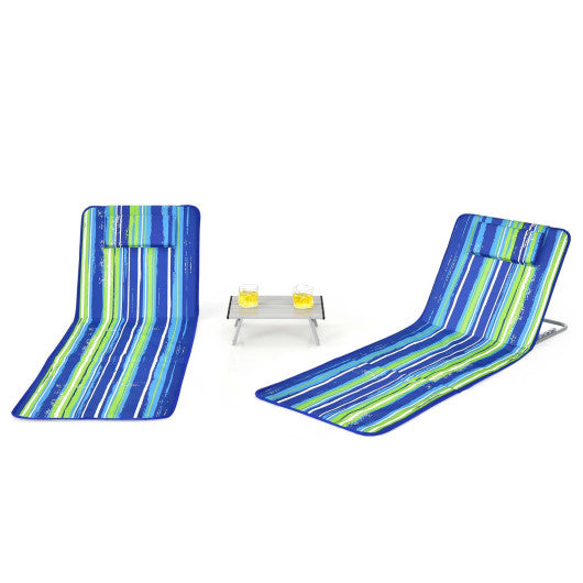 3 Pieces Beach Lounge Chair Mat Set 2 Adjustable Lounge Chairs with Table Stripe-Blue - Set Shop and Smile