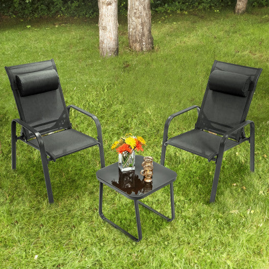 3 Pieces Patio Bistro Furniture Set with Adjustable Backrest-Black - Set Shop and Smile