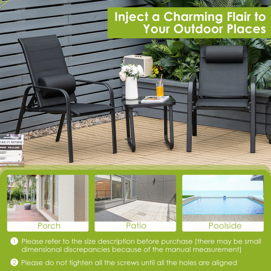 3 Pieces Patio Bistro Furniture Set with Adjustable Backrest-Black - Set Shop and Smile