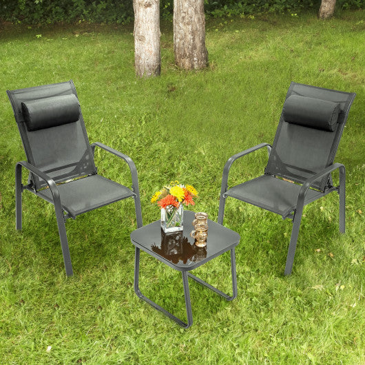 3 Pieces Patio Bistro Furniture Set with Adjustable Backrest-Gray - Set Shop and Smile