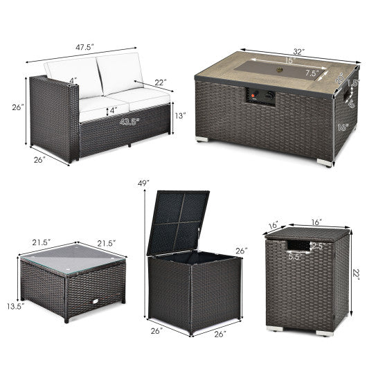 6 Pieces Outdoor Wicker Furniture Set with 32 Inch Propane Fire Pit Table-Beige - Set Shop and Smile