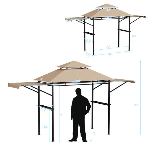 13.5 x 4 Feet Patio BBQ Grill Gazebo Canopy with Dual Side Awnings-Beige - Set Shop and Smile