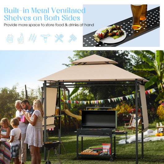 13.5 x 4 Feet Patio BBQ Grill Gazebo Canopy with Dual Side Awnings-Beige - Set Shop and Smile