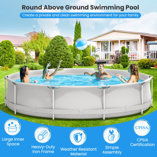 Round Above Ground Swimming Pool With Pool Cover-Gray - Set Shop and Smile