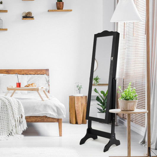 4-Angle Tilting Mirrored Lockable Jewelry Cabinet with Large Storage Capacity-White - Set Shop and Smile