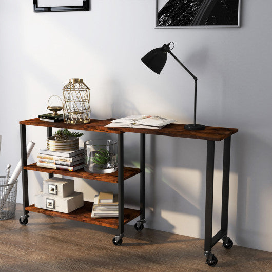 360° Rotating Sofa Side Table with Storage Shelves and Wheels-Rustic Brown - Set Shop and Smile