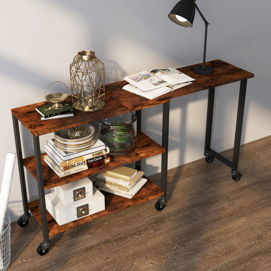 360° Rotating Sofa Side Table with Storage Shelves and Wheels-Rustic Brown - Set Shop and Smile