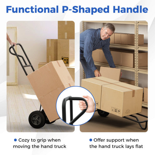 P-Handle Hand Truck with Foldable Load Plate for Warehouse Garage-Red - Set Shop and Smile